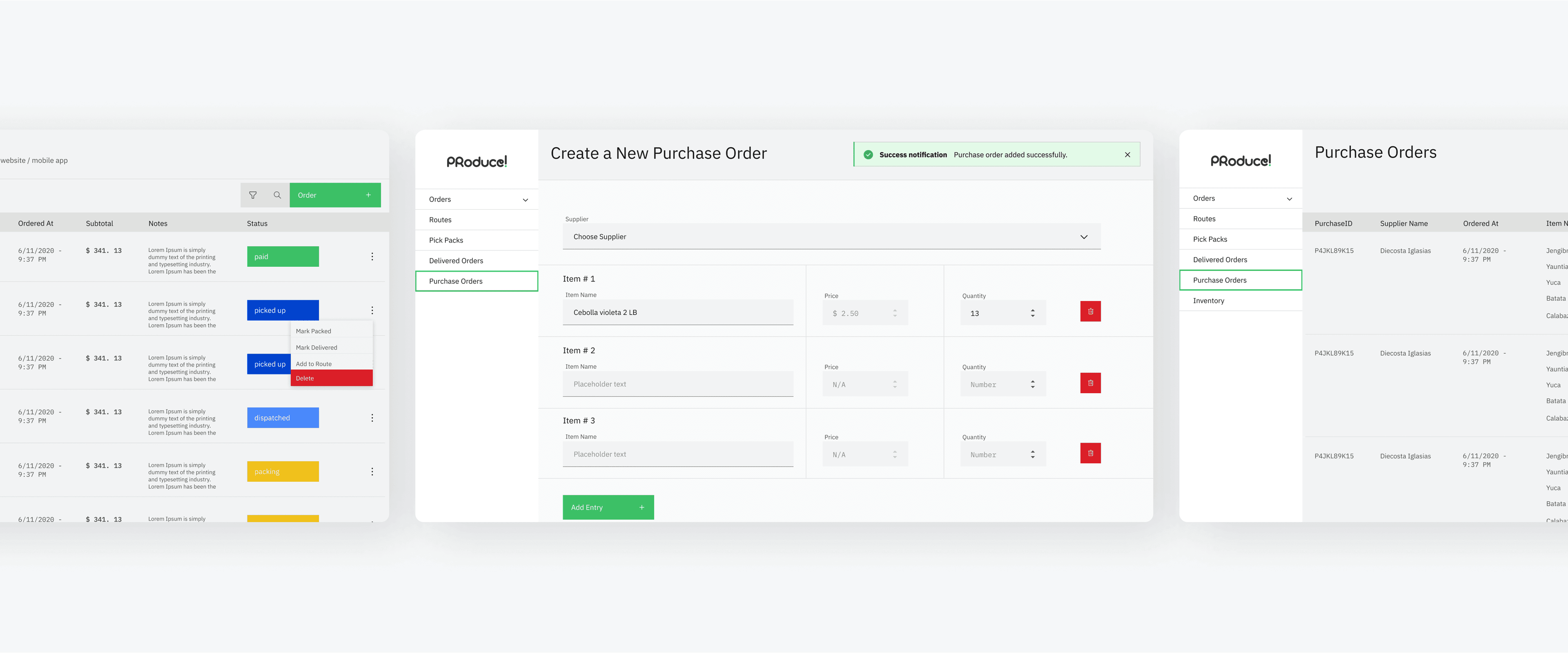 Produce - Admin Widgets